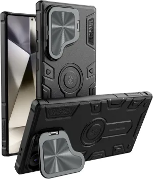 Nillkin for Samsung S24 Ultra Case with 2 in 1 Camera Cover & Metal Kicksatnd, Military Grade Shockproof Hard Case Heavy Duty Protection Rugged Armor Phone Case for Galaxy S24 Ultra 6.8 Inch, Black