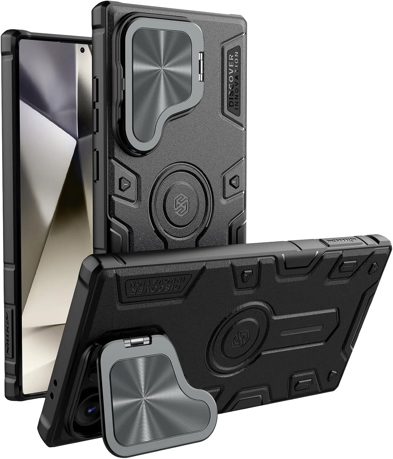Nillkin for Samsung S24 Ultra Case with 2 in 1 Camera Cover & Metal Kicksatnd, Military Grade Shockproof Hard Case Heavy Duty Protection Rugged Armor Phone Case for Galaxy S24 Ultra 6.8 Inch, Black