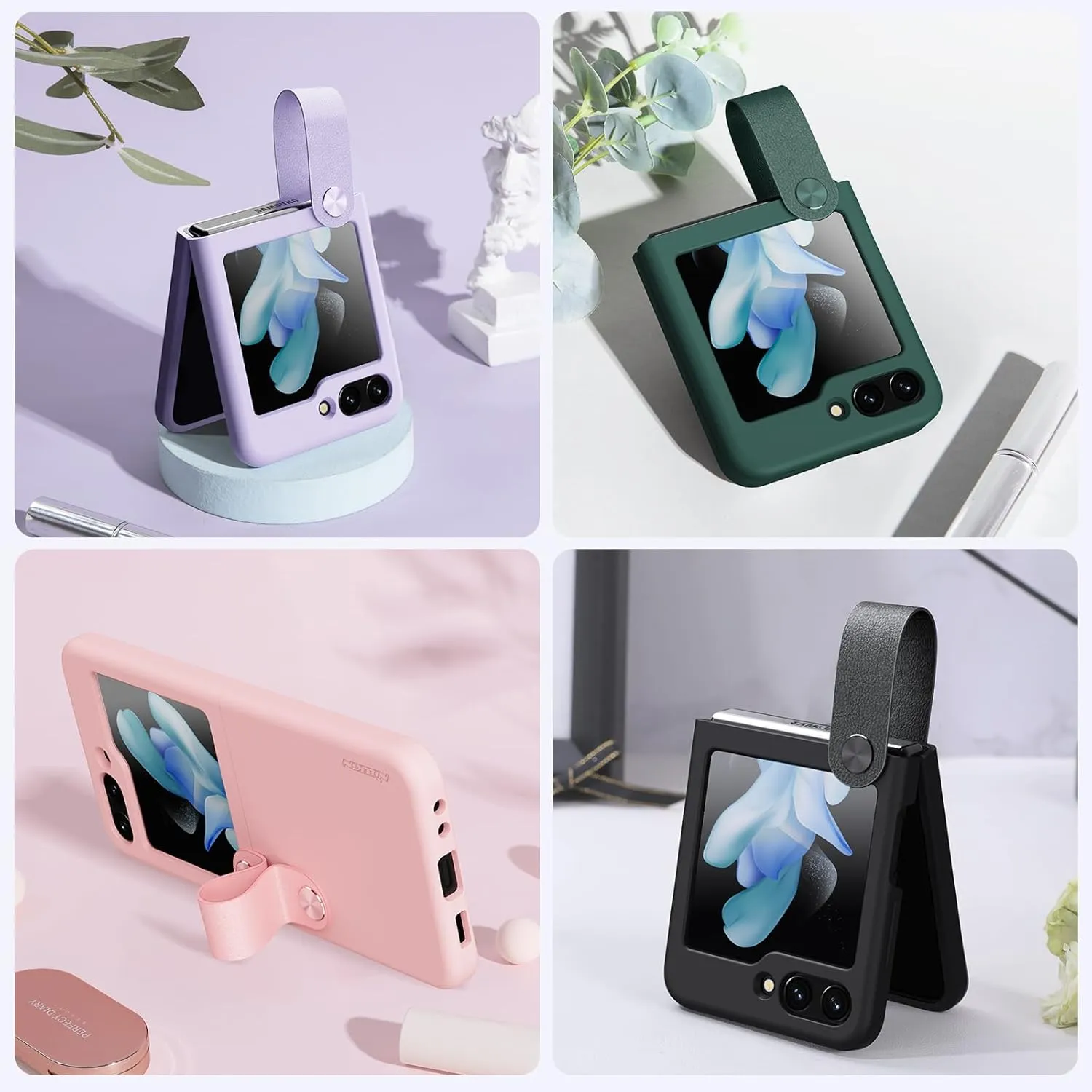 Nillkin Galaxy Z Flip 5 Case with 2 in 1 Wider Strap and Kickstand Shockproof Silicone Slim Cover Samsung Galaxy Z Flip 5 Case for Women and Men, Full Protective Samsung Flip 5 Phone Case 2023-Black