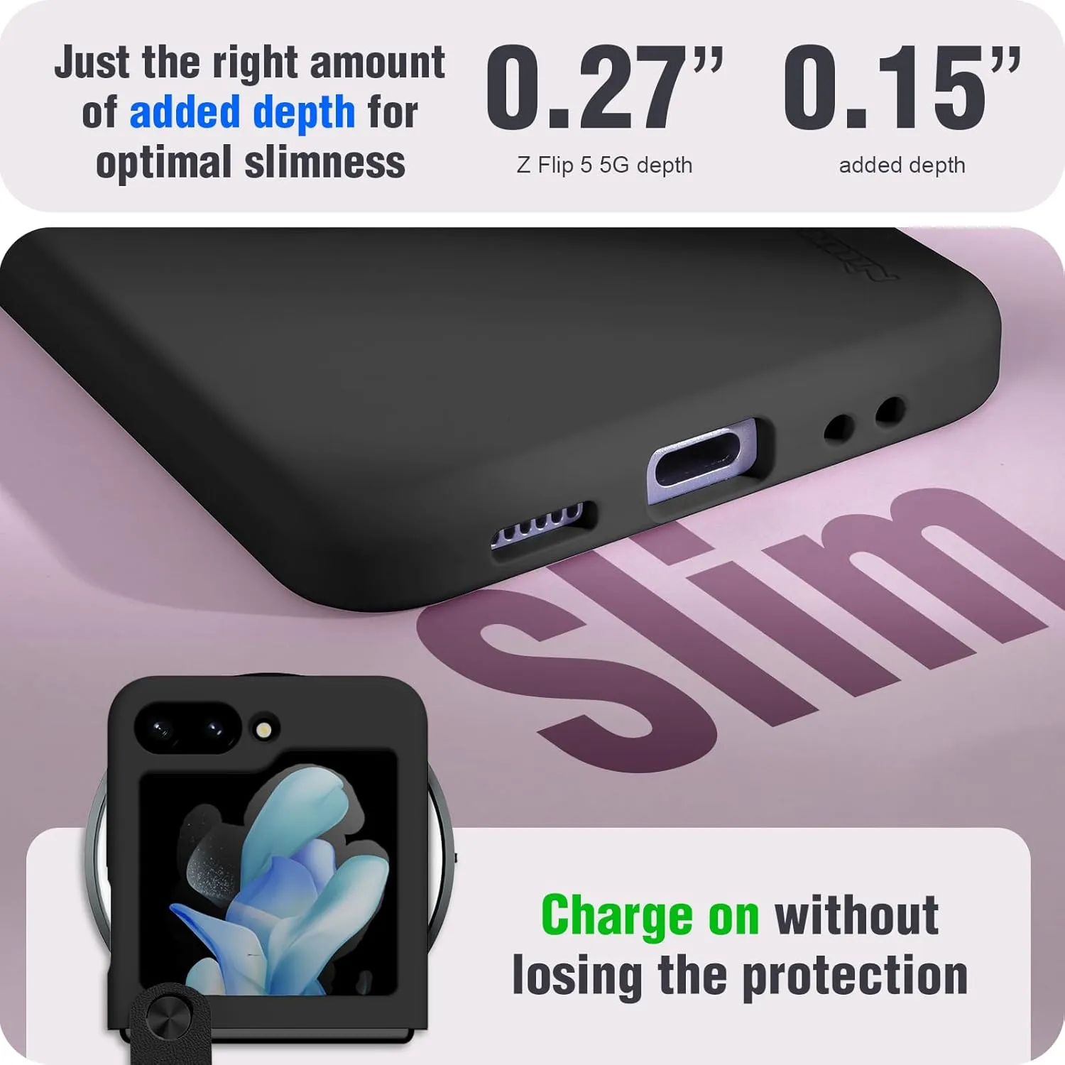 Nillkin Galaxy Z Flip 5 Case with 2 in 1 Wider Strap and Kickstand Shockproof Silicone Slim Cover Samsung Galaxy Z Flip 5 Case for Women and Men, Full Protective Samsung Flip 5 Phone Case 2023-Black