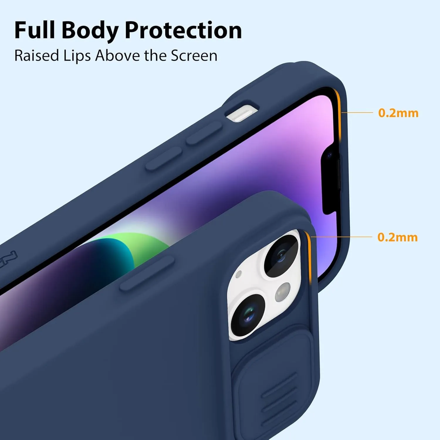 Nillkin iPhone 14 Plus Case Compatible with Magsafe, Silicone Magnetic Case with Slide Camera Cover, Slim Fit Thin Shockproof Cover 6.7 inch, Midnight Blue