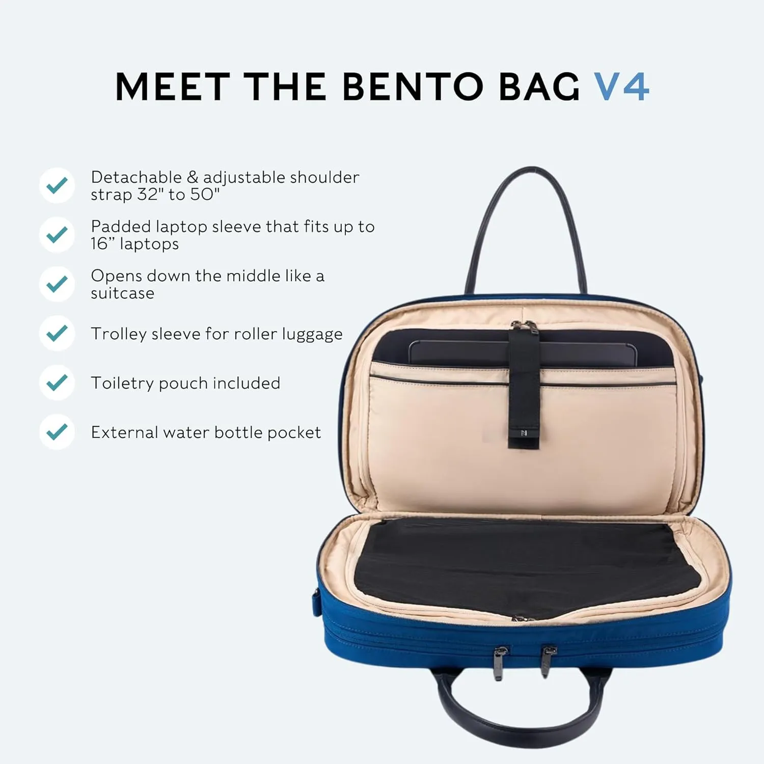 Nomad Lane The Bento Bag V4 Carry-On Luggage Duffel Bag, Durable & Lightweight Suitcase. Personal Item Weekender Overnight Travel Bag for Men & Women, Aegean Blue