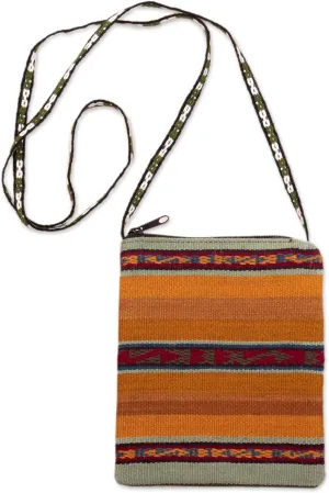 NOVICA Artisan Handmade 100% Alpaca Shoulder Bag Sunrise Striped Wool Handbags Multicolor Slings Patterned Peru Inca ' Inca Sunrise'