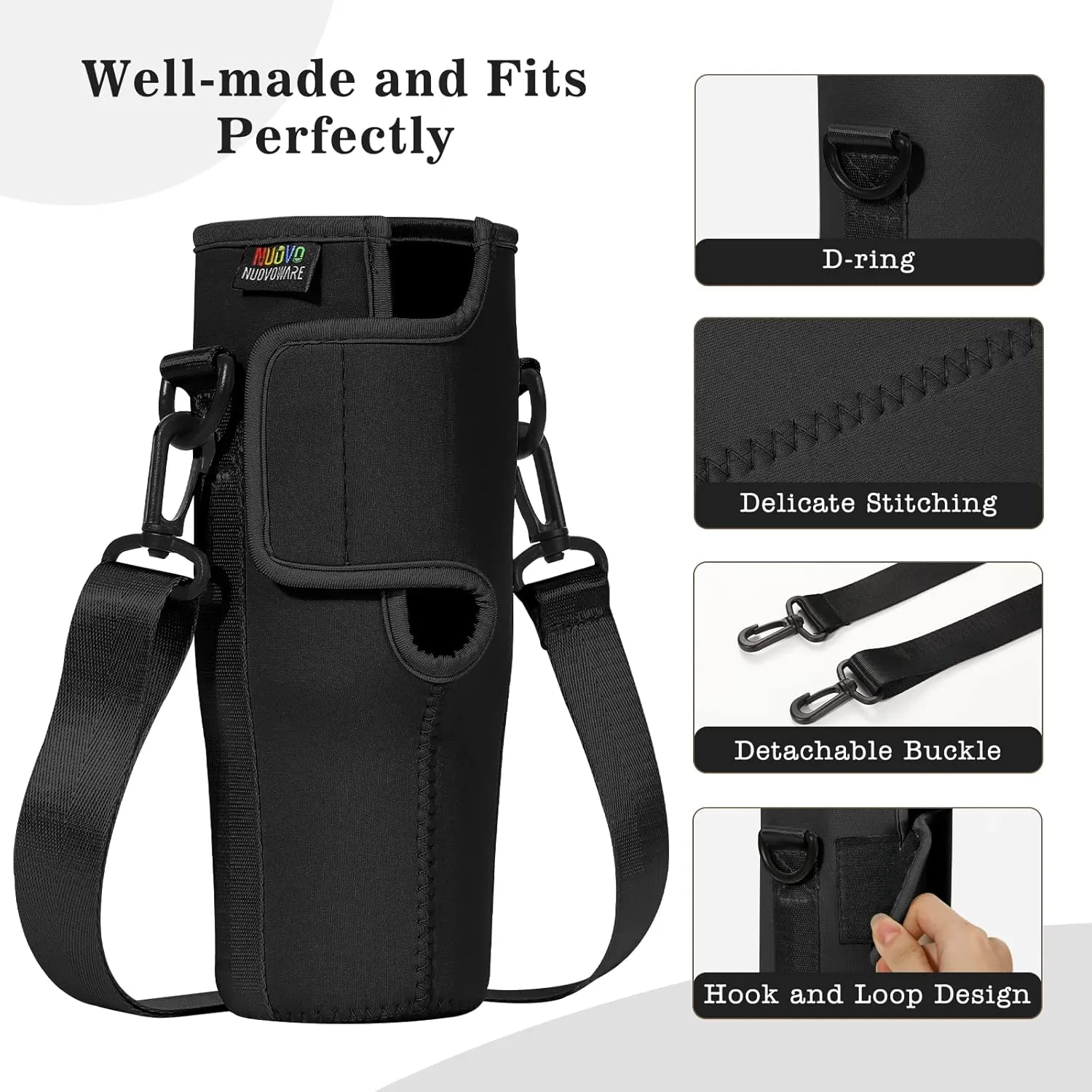 Nuovoware Water Bottle Carrier Bag Fits Stanley 40 Oz Tumbler with Handle, Bottle Bag with Adjustable Shoulder Strap, Neoprene Bottle Holder for Stanley Water Bottle Accessories