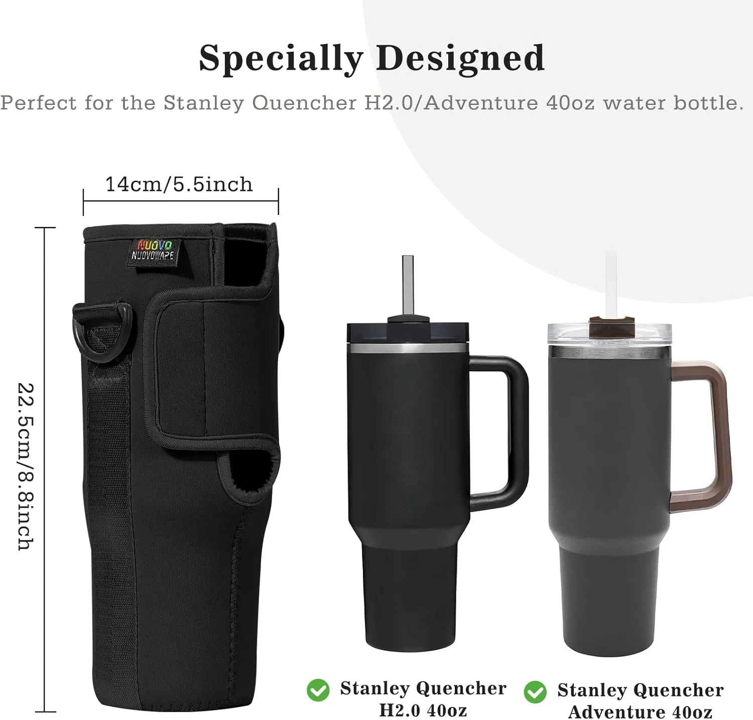 Nuovoware Water Bottle Carrier Bag Fits Stanley 40 Oz Tumbler with Handle, Bottle Bag with Adjustable Shoulder Strap, Neoprene Bottle Holder for Stanley Water Bottle Accessories