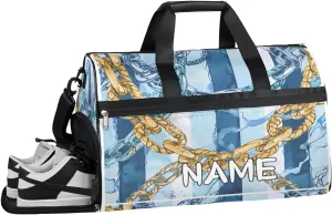Ocean Coil Chain Background Sports Gym Bag with Wet Pocket & Shoes Compartment Travel Duffel Bag for Women Men Custom Sports Gym Bag Personalized Overnight Stay Weekend Tote Beach Luggage