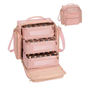 OCHEAL Nail Polish Organizer, Holds Nail Lamp and 75-90  Bottles, Nail Polish Holder Case with 3 Individual Pouches Fit Manicure Tools Storage for Manicurist Travel Carrying Bag -Pink