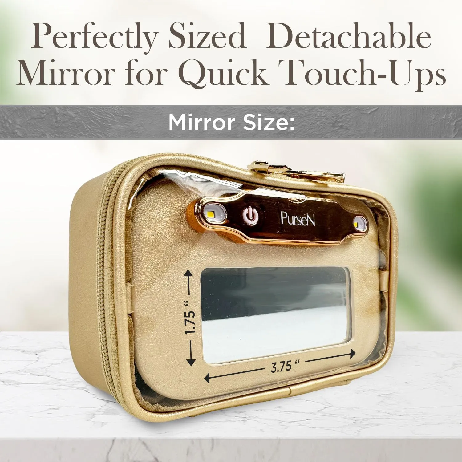 OFT 2024 LITTMINI Lighted Mirror Case - Small Makeup Bag with Detachable Mirror & Multiple Pouches for Organization - Vegan Leather, Mini Makeup Bag Ideal for Travel & Everyday Essentials (Gold)