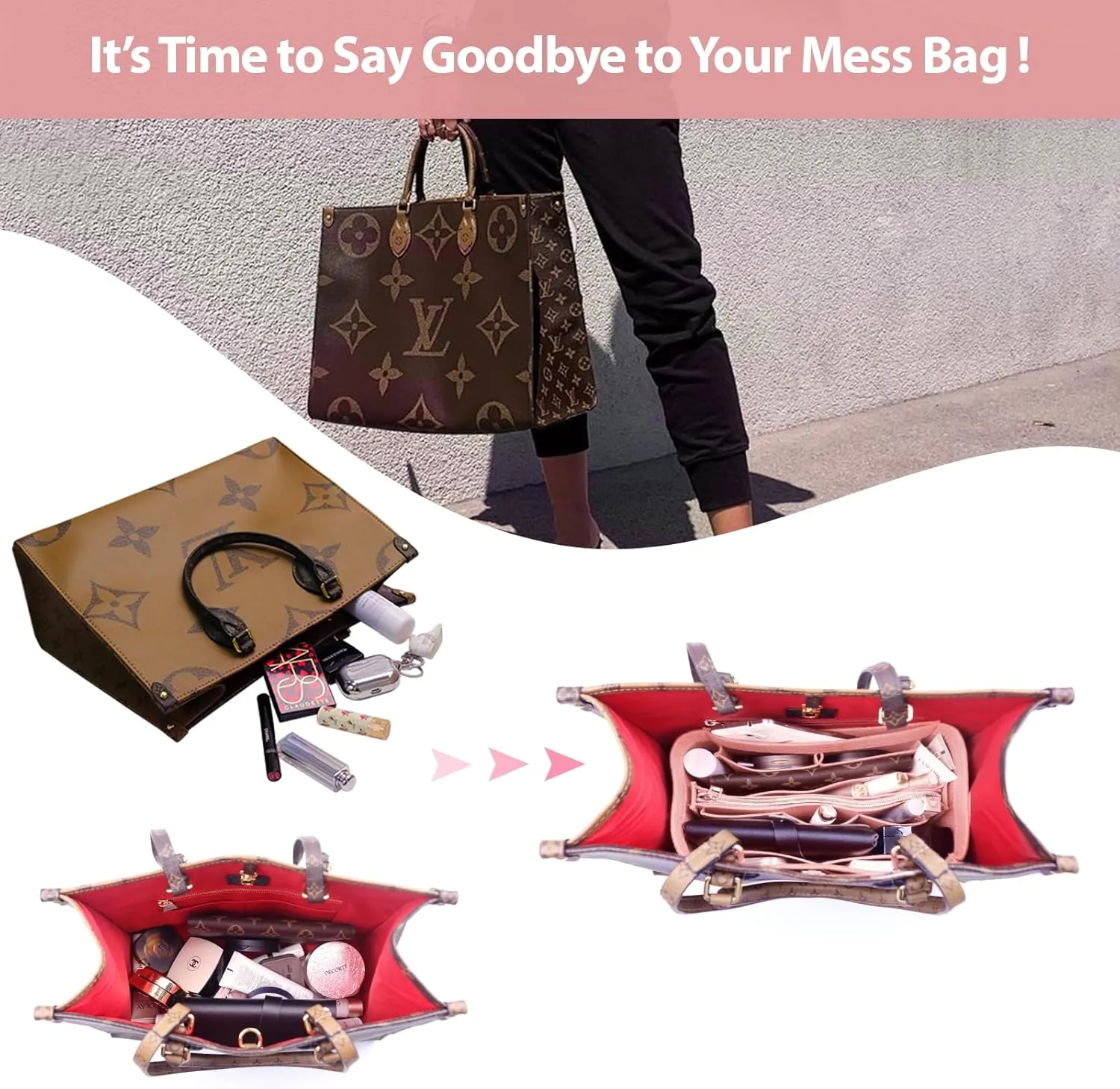 OMYSTYLE Purse Organizer Insert, Felt Tote Bag Organizer Insert with 5 Sizes, Handbag Dividers for Inside Purse, Compatible with Longchamp, Neverful, Speedy and More