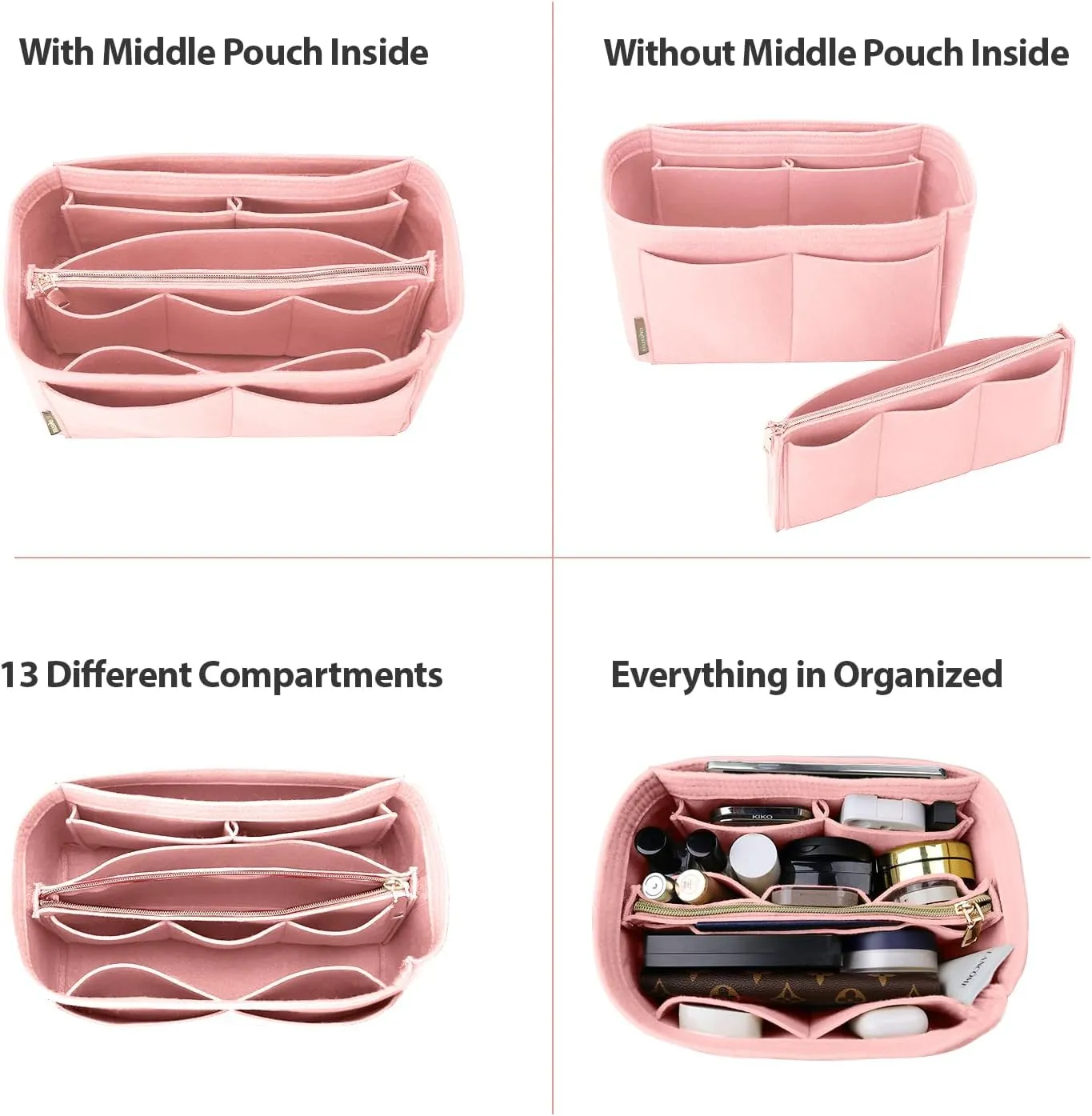 OMYSTYLE Purse Organizer Insert, Felt Tote Bag Organizer Insert with 5 Sizes, Handbag Dividers for Inside Purse, Compatible with Longchamp, Neverful, Speedy and More