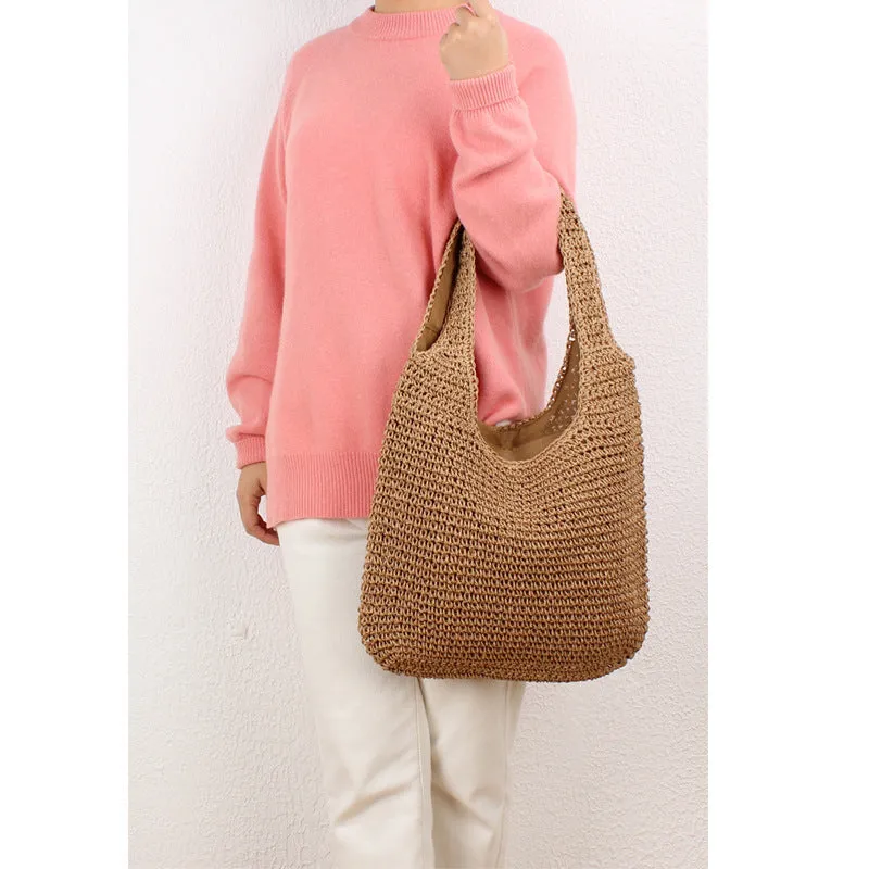One Straw Mori Style Hand-woven Large Shoulder Bags