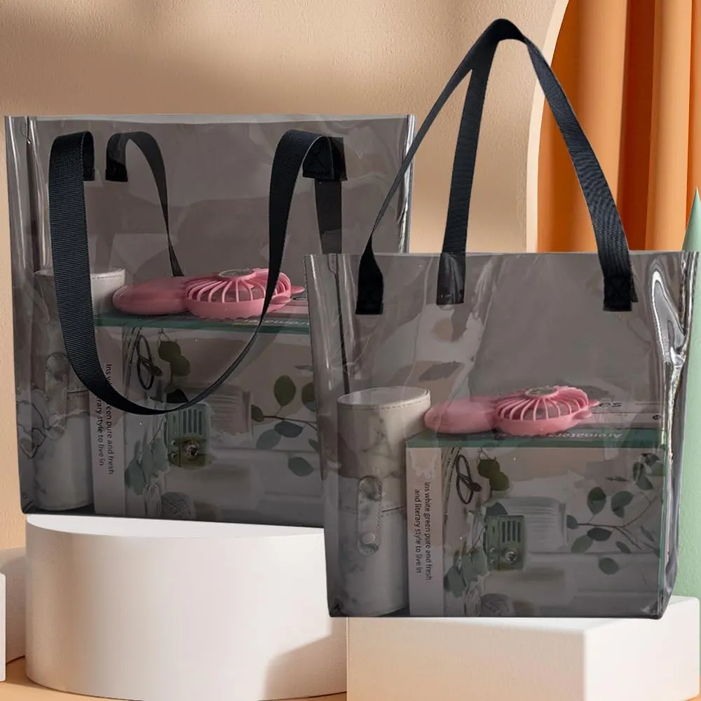 ONEART 2 Pieces Hot pink Clear Tote Bags, Waterproof Seethrough Bag Vinyl Handle Bag, Transparent Tote Bag for Women