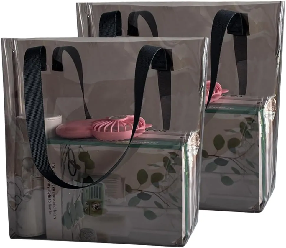 ONEART 2 Pieces Hot pink Clear Tote Bags, Waterproof Seethrough Bag Vinyl Handle Bag, Transparent Tote Bag for Women