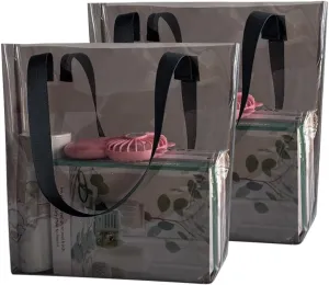ONEART 2 Pieces Hot pink Clear Tote Bags, Waterproof Seethrough Bag Vinyl Handle Bag, Transparent Tote Bag for Women