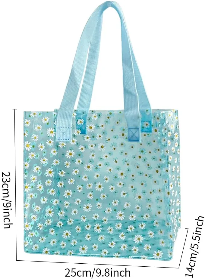 ONEART Daisy Flower PVC Tote Bag, Small Clear PVC Handbag for Beach Vacation Shopping, Waterproof Purse Bag