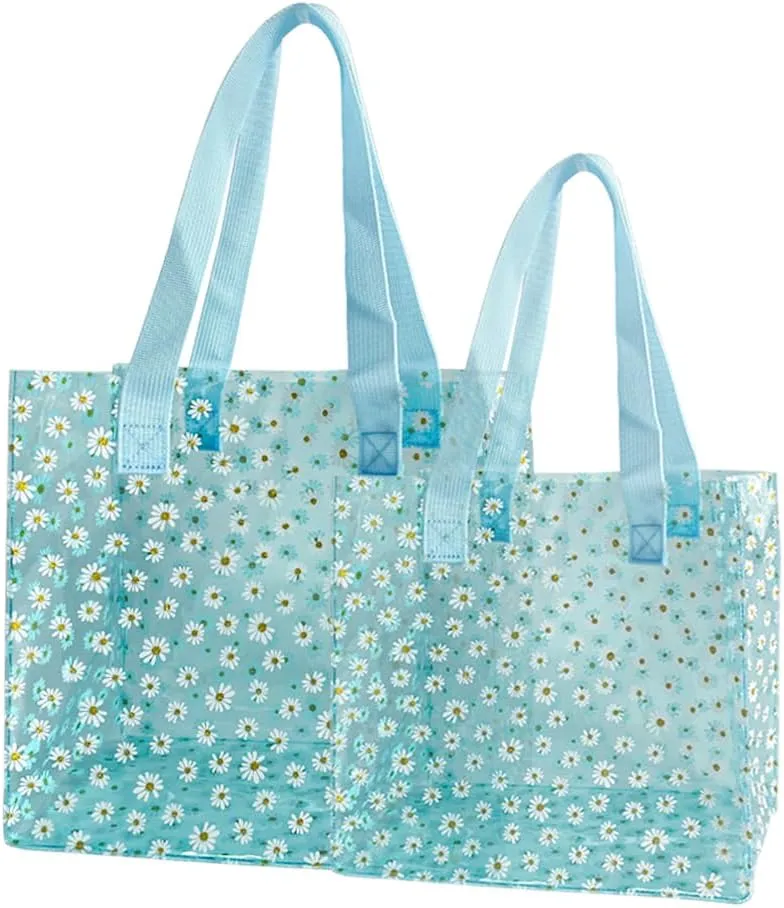 ONEART Daisy Flower PVC Tote Bag, Small Clear PVC Handbag for Beach Vacation Shopping, Waterproof Purse Bag