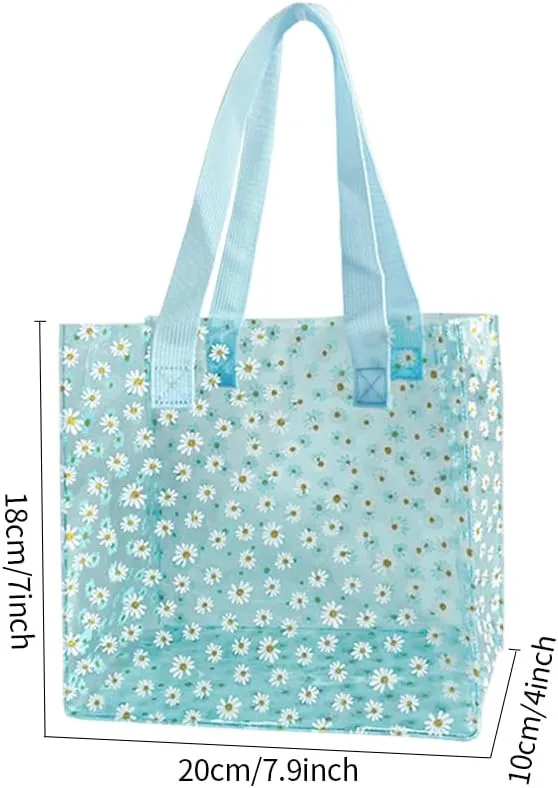 ONEART Daisy Flower PVC Tote Bag, Small Clear PVC Handbag for Beach Vacation Shopping, Waterproof Purse Bag