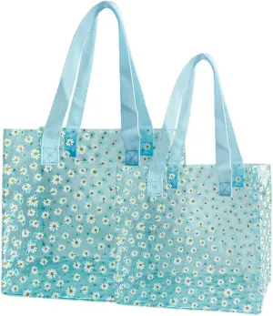 ONEART Daisy Flower PVC Tote Bag, Small Clear PVC Handbag for Beach Vacation Shopping, Waterproof Purse Bag