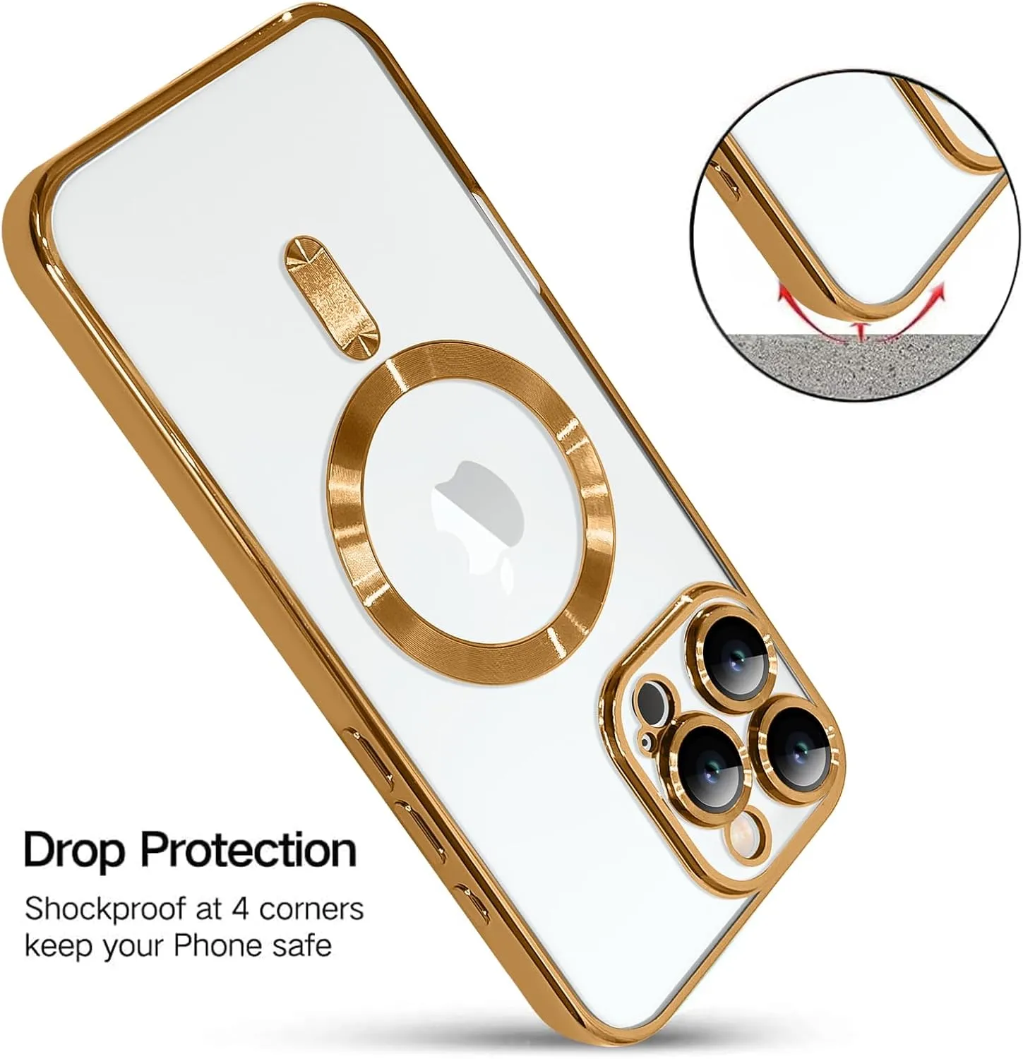 OOK Magnetic Case Made for iPhone 16 Pro (6.3 Inch) [Built-in Camera Lens Protector] [Compatible with MagSafe] Soft TPU Anti-Scratch Shockproof Protective Slim Clear Case for Women Men - Gold