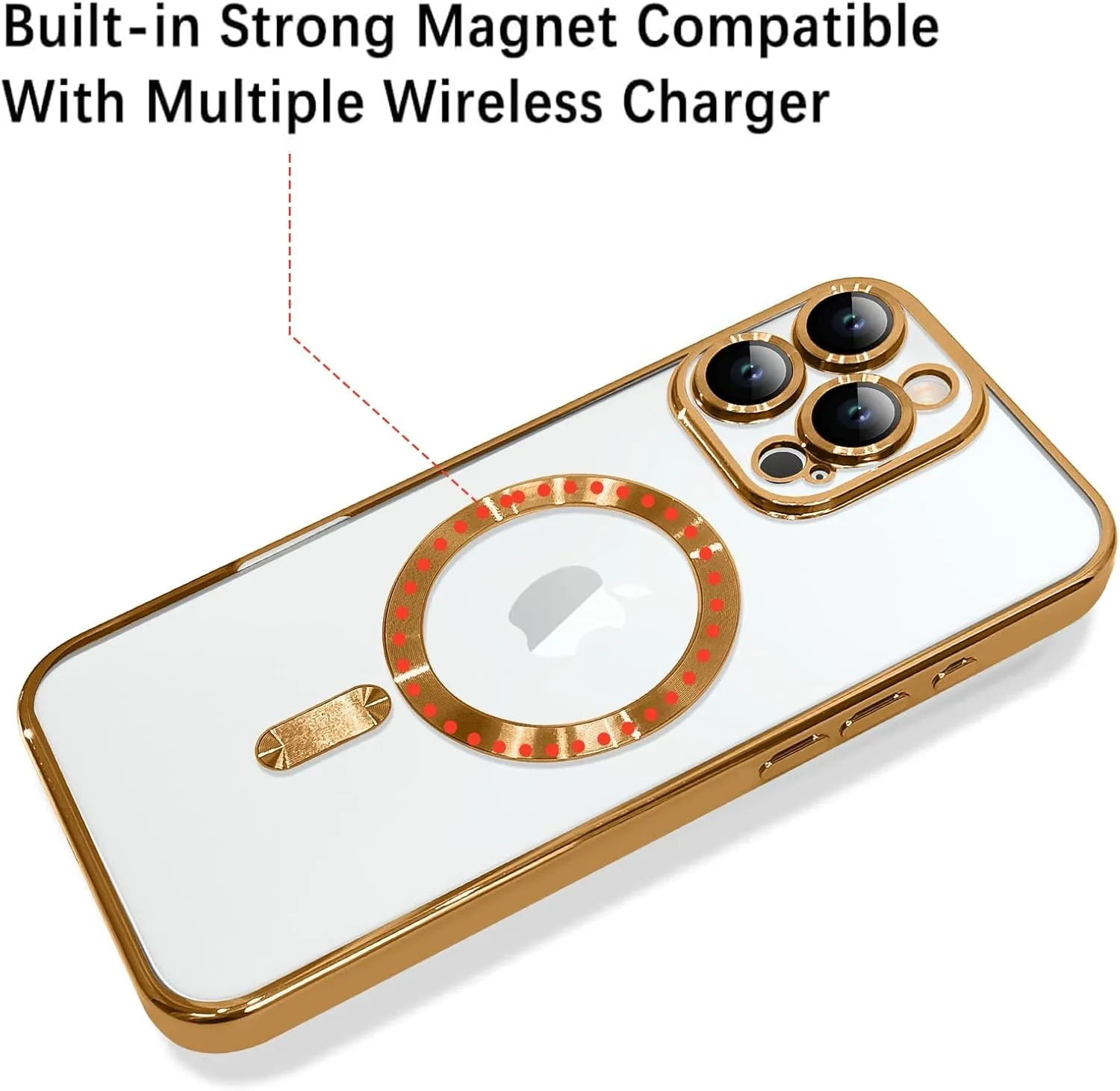OOK Magnetic Case Made for iPhone 16 Pro (6.3 Inch) [Built-in Camera Lens Protector] [Compatible with MagSafe] Soft TPU Anti-Scratch Shockproof Protective Slim Clear Case for Women Men - Gold