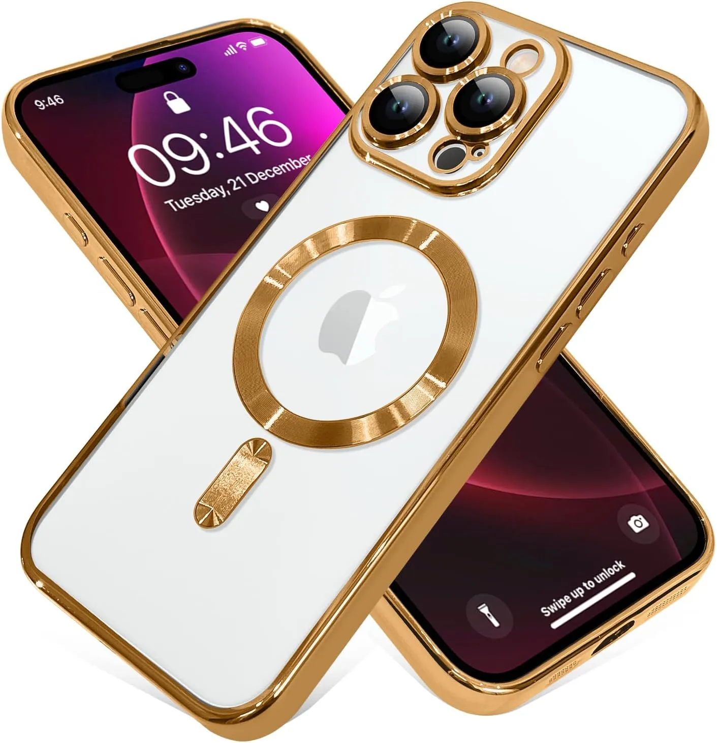 OOK Magnetic Case Made for iPhone 16 Pro (6.3 Inch) [Built-in Camera Lens Protector] [Compatible with MagSafe] Soft TPU Anti-Scratch Shockproof Protective Slim Clear Case for Women Men - Gold
