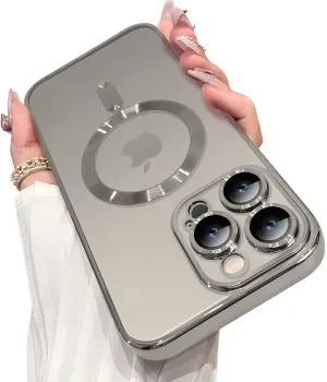 OOK Magnetic Case Made for iPhone 16 Pro [Built-in Camera Lens Protector] [Compatible with MagSafe] Soft TPU Anti-Scratch Shockproof Protective Slim Clear Case for Women Men - Natural Titanium
