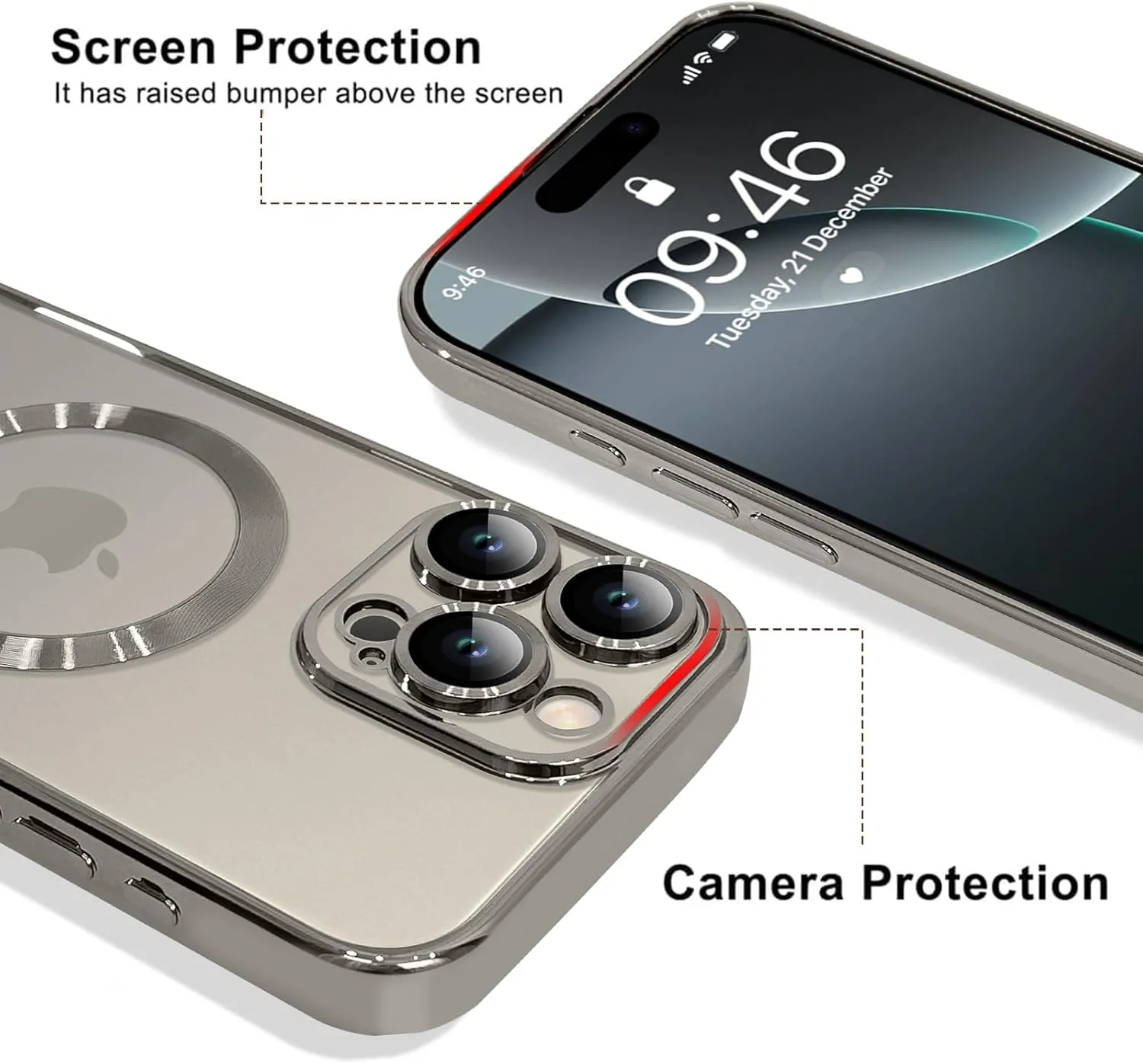 OOK Magnetic Case Made for iPhone 16 Pro [Built-in Camera Lens Protector] [Compatible with MagSafe] Soft TPU Anti-Scratch Shockproof Protective Slim Clear Case for Women Men - Natural Titanium