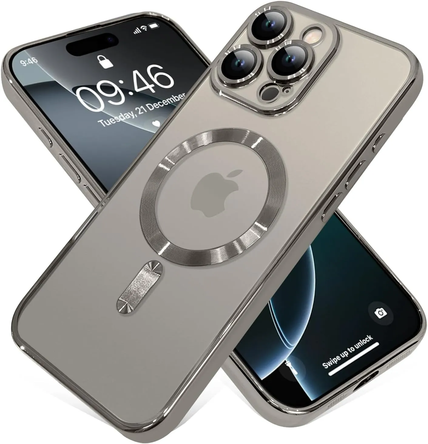 OOK Magnetic Case Made for iPhone 16 Pro [Built-in Camera Lens Protector] [Compatible with MagSafe] Soft TPU Anti-Scratch Shockproof Protective Slim Clear Case for Women Men - Natural Titanium