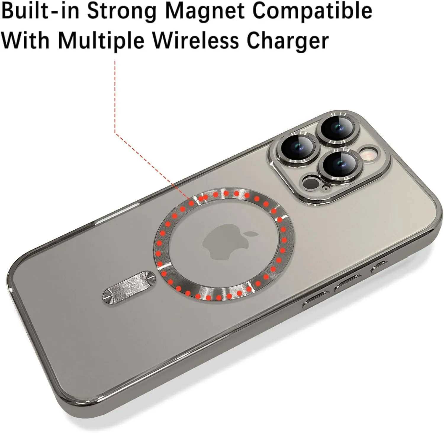 OOK Magnetic Case Made for iPhone 16 Pro [Built-in Camera Lens Protector] [Compatible with MagSafe] Soft TPU Anti-Scratch Shockproof Protective Slim Clear Case for Women Men - Natural Titanium