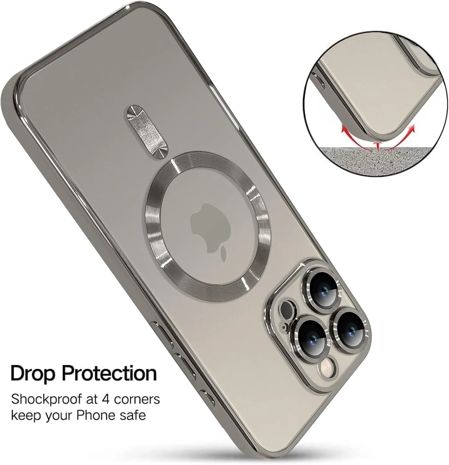 OOK Magnetic Case Made for iPhone 16 Pro [Built-in Camera Lens Protector] [Compatible with MagSafe] Soft TPU Anti-Scratch Shockproof Protective Slim Clear Case for Women Men - Natural Titanium