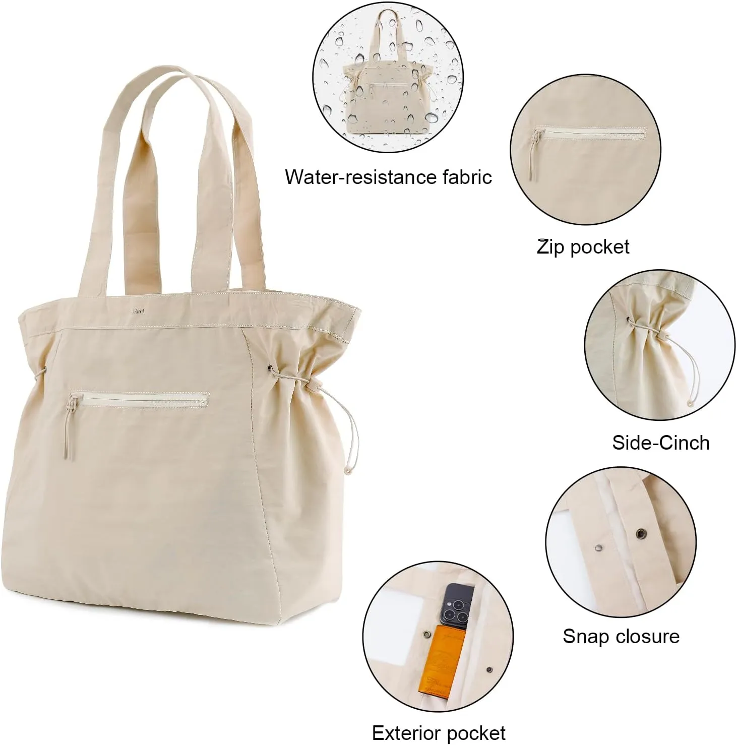 ORAD Tote Bag for Women, Large Hobo Bag,Gym Tote Bags for Women with 18L Side-Cinch Shopper Shoulder Bag Handbag for Travel