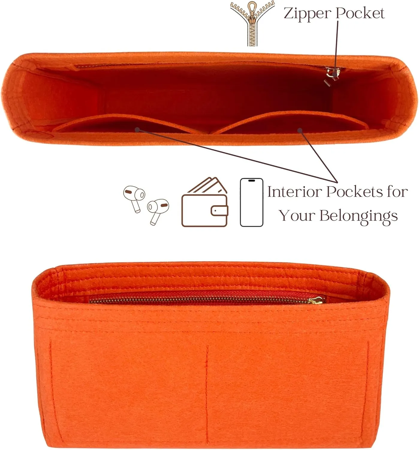 Organizer for Lou Camera Bag, Felt Insert, Crossbody Bag Liner with Zipper Pocket (Blue)