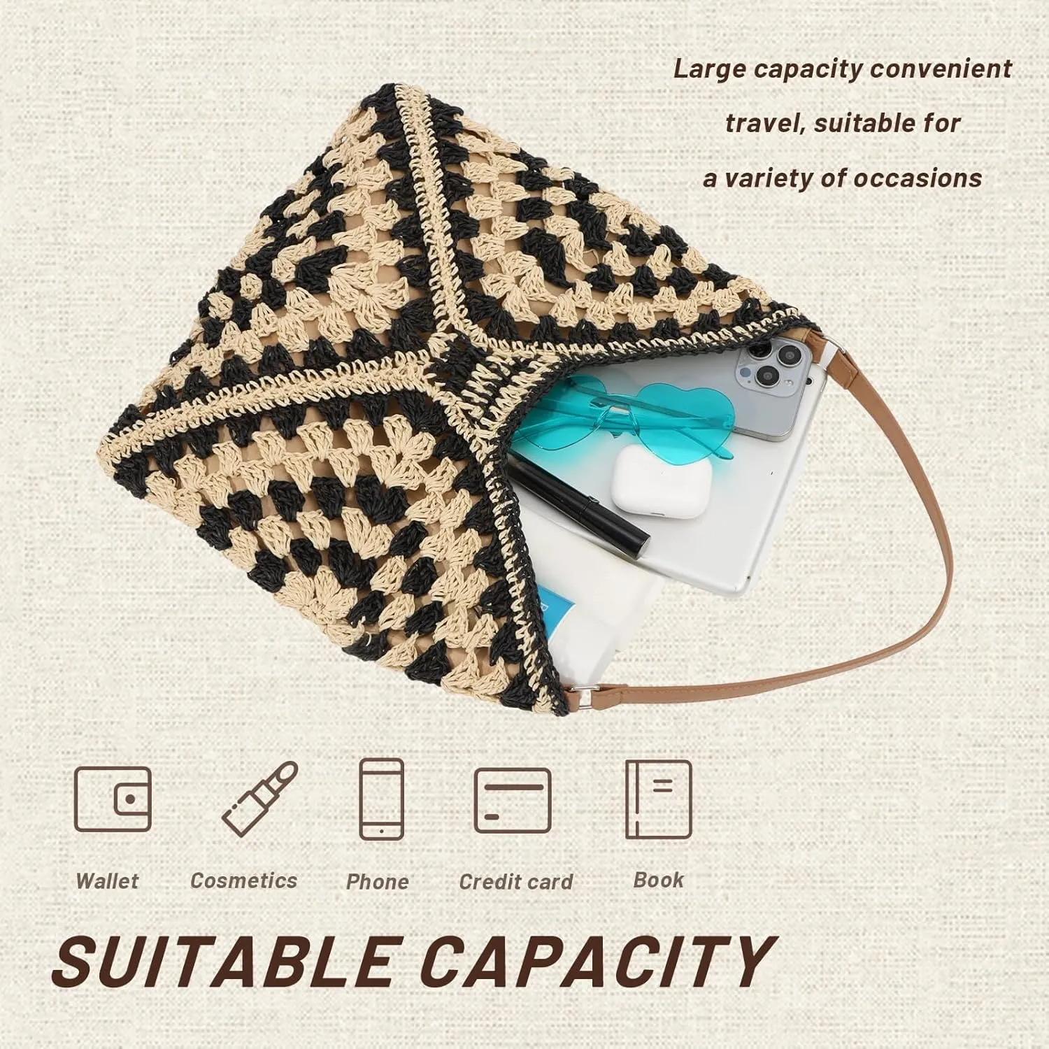 Orgone Beach Bag, Straw Beach Tote Knit bags, Summer Woven Handbag, Shoulder Boho Bag for Women