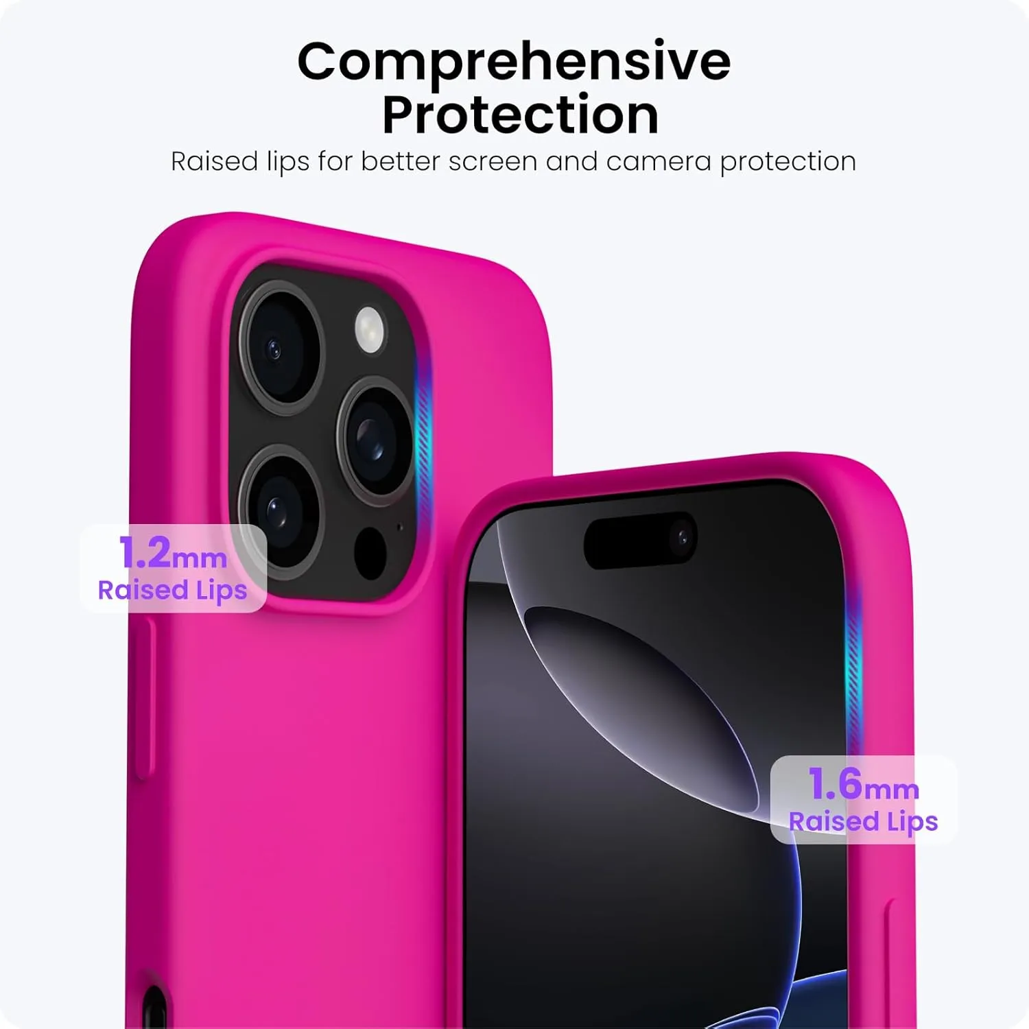 ORNARTO Compatible with iPhone 16 Pro Case 6.3", Slim Liquid Silicone 3 Layers Soft Gel Rubber Shockproof Protective Case with Anti-Scratch Microfiber Lining-Berry Pink