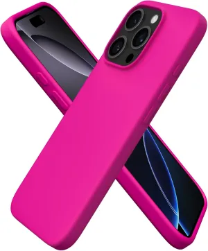 ORNARTO Compatible with iPhone 16 Pro Case 6.3", Slim Liquid Silicone 3 Layers Soft Gel Rubber Shockproof Protective Case with Anti-Scratch Microfiber Lining-Berry Pink