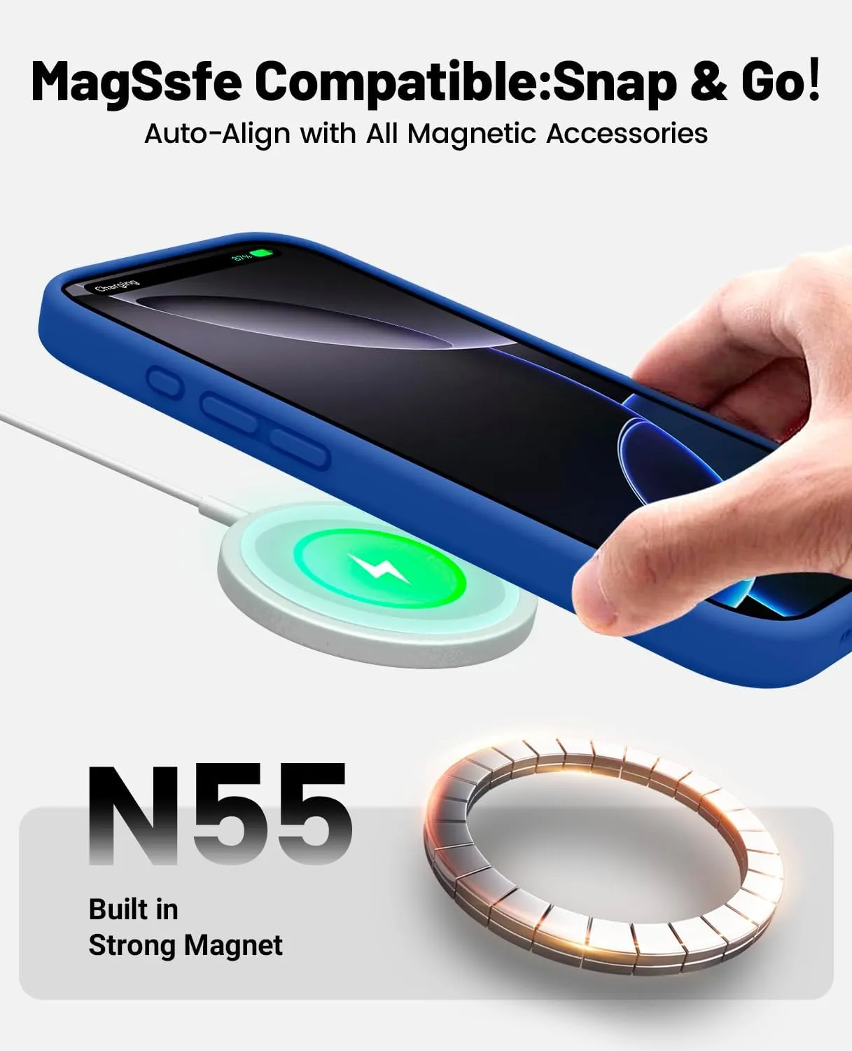 OTOFLY for iPhone 16 Pro Max Case, Compatible with MagSafe, Shockproof Magnetic Silicone Case for iPhone 16 Pro Max,[Military Grade Protection] [2 Pack Screen Protectors], Classic Blue