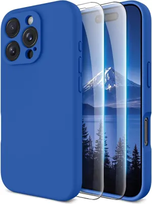 OTOFLY for iPhone 16 Pro Max Case, Compatible with MagSafe, Shockproof Magnetic Silicone Case for iPhone 16 Pro Max,[Military Grade Protection] [2 Pack Screen Protectors], Classic Blue