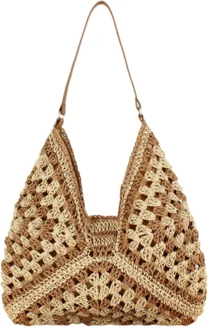 Ovida Women's Straw Hobo Bag, Large Straw Shoulder Handbag for Beach Travel, Spring/Summer, Straw/Beige, One Size