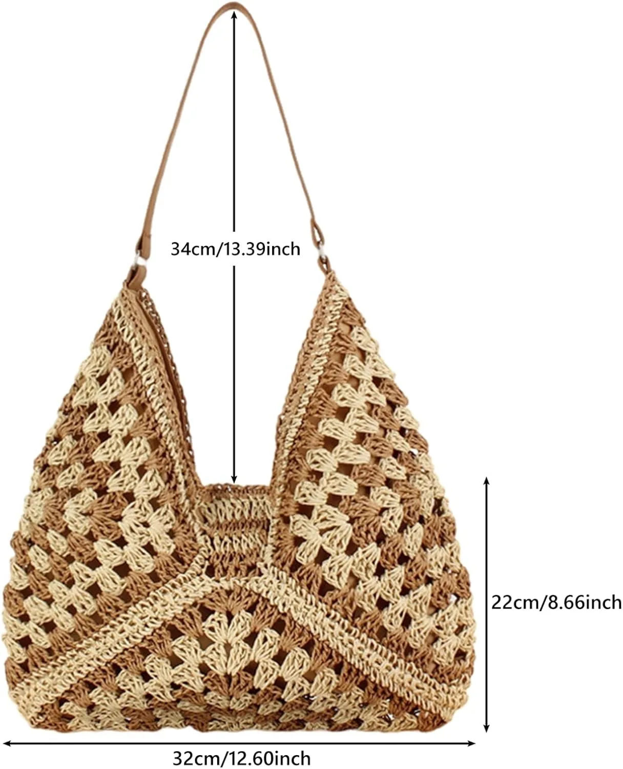 Ovida Women's Straw Hobo Bag, Large Straw Shoulder Handbag for Beach Travel, Spring/Summer, Straw/Beige, One Size