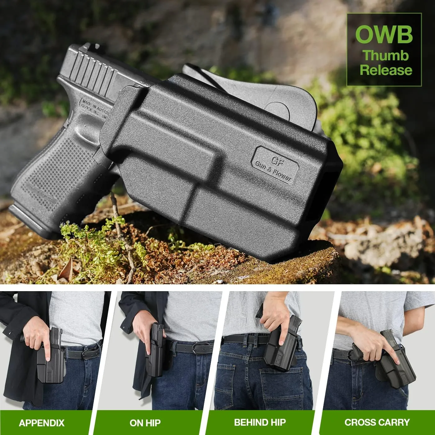 OWB Paddle Holster,Compatible with G17 19 23 32(Gen 1-5) 丨 G22(Gen 1-4),S&W M&P 9/.40 M2.0 4.25'',Outside Carry Holster with Level II Retention,Quick Release丨Adjustable Cant,Right Hand-Black…
