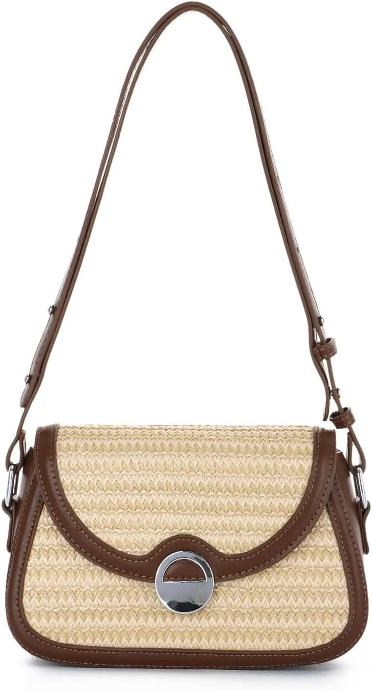 Oweisong Straw Beach Bag for Women Summer Purse Woven Vacation Handbags Leather Wicker Crossbody Bag for Spring 2025