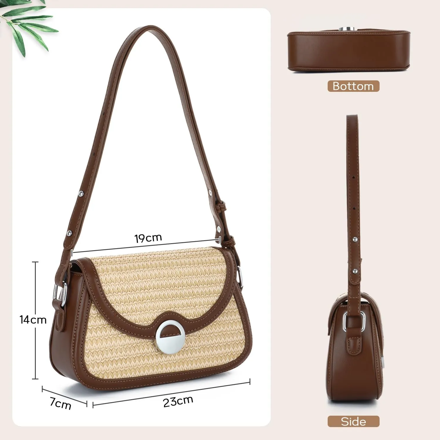 Oweisong Straw Beach Bag for Women Summer Purse Woven Vacation Handbags Leather Wicker Crossbody Bag for Spring 2025