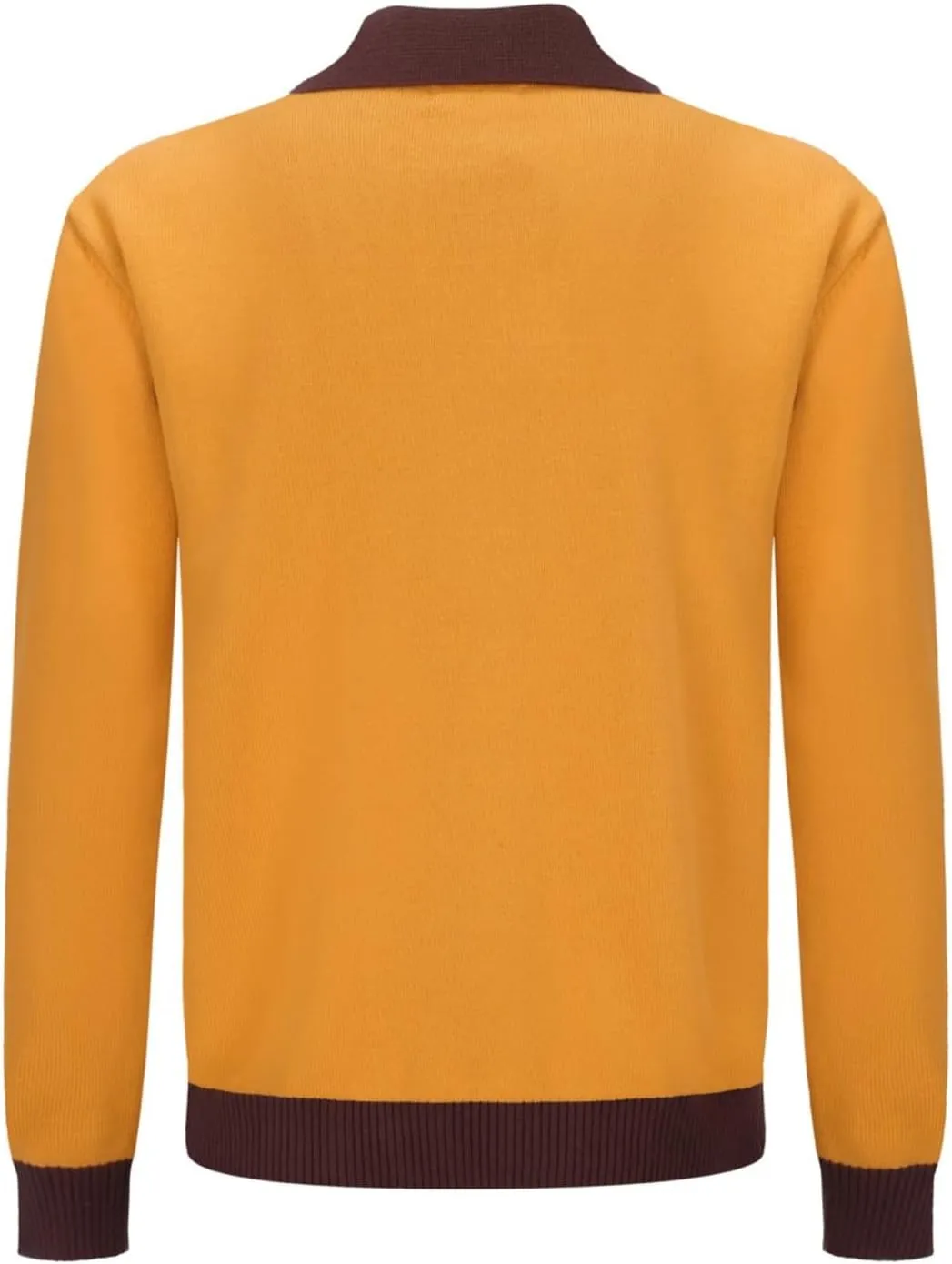OXKNIT Men's Knit Polo Shirts Full Zip 1960s Style Retro Long Sleeve Cotton Yellow Cardigan Sweater