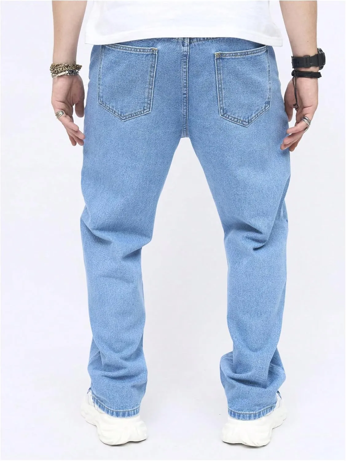 OYOANGLE Men's Baggy Jeans Pants Butterfly Embroidery Straight Leg Y2K Denim Pants