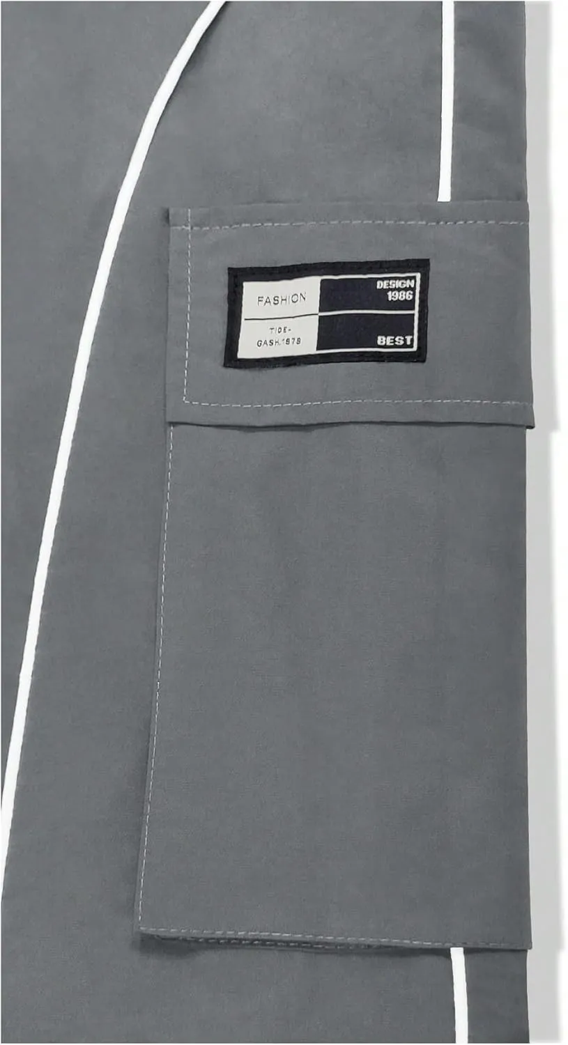 OYOANGLE Men's Cargo Track Pants Drawstring Elastic Waist Flap Pockets Hip Hop Baggy Harem Pants