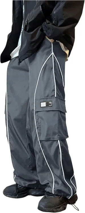 OYOANGLE Men's Cargo Track Pants Drawstring Elastic Waist Flap Pockets Hip Hop Baggy Harem Pants