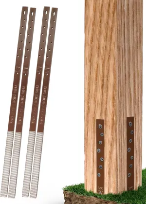 Pack of 4 Easy Fence Post Repair Kit (to Fix 2 Broken Wood Posts), Quick and Simple to Install, Effective, Durable Steel Stakes