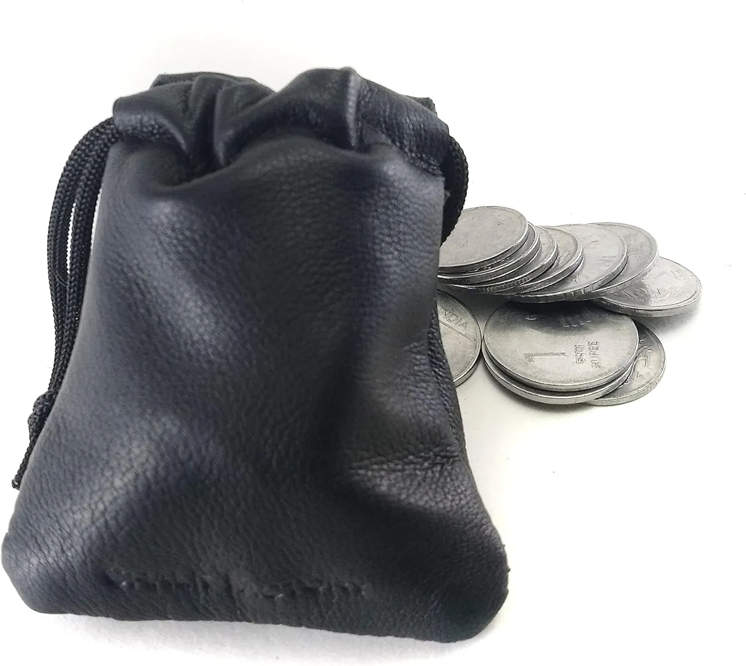 Pack of 6 Chalk Factory Lambskin Leather Drawstrings Pouch: Black, 7cm X 9cm