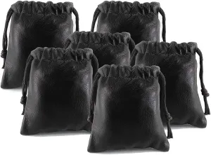 Pack of 6 Chalk Factory Lambskin Leather Drawstrings Pouch: Black, 7cm X 9cm
