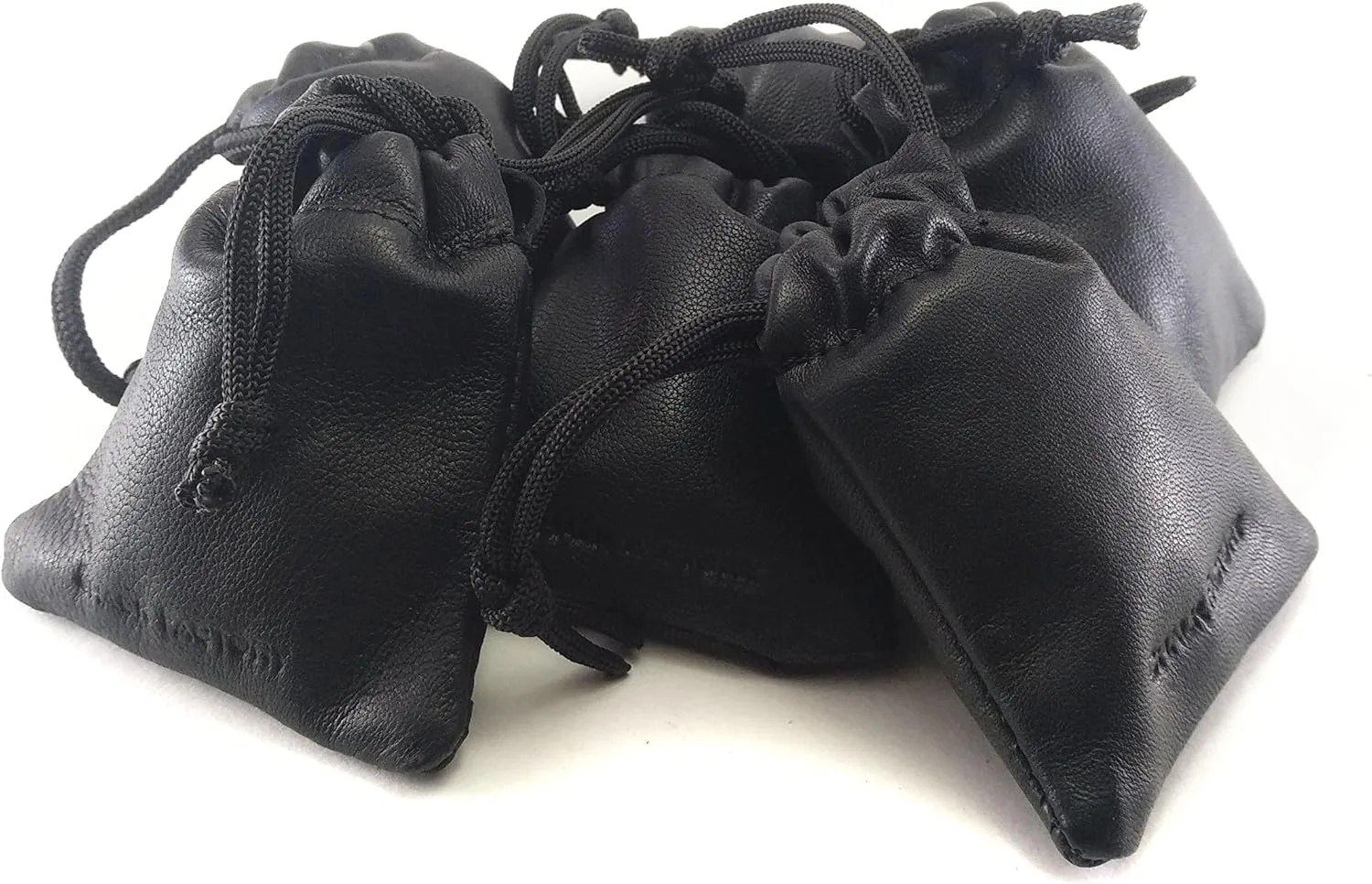 Pack of 6 Chalk Factory Lambskin Leather Drawstrings Pouch: Black, 7cm X 9cm